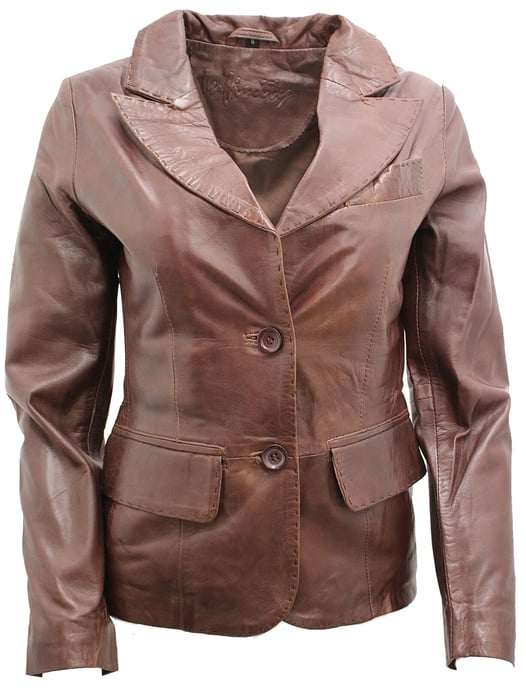 Women's 2-button leather blazer jacket - Newport