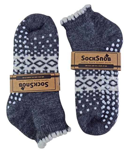 Thermische laag uitgesneden wollen antislip pantoffelsokken voor dames - Houtskool - Image 2