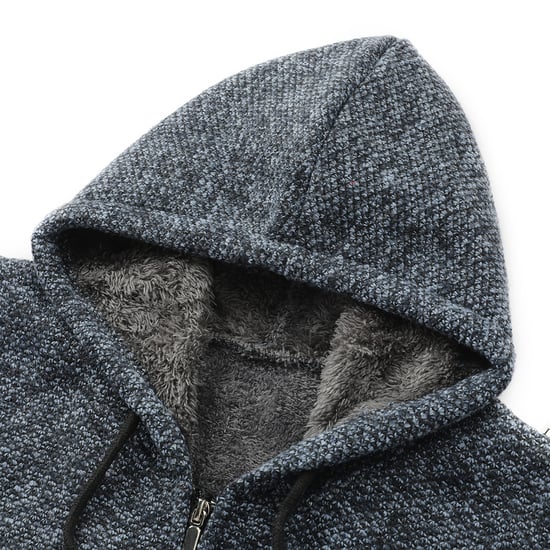 Heren Winter Transitie Cardigan met Capuchon Gevoerde Grof Gebreide Capuchon Warme Jas Blauw - Image 4