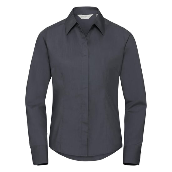 Russell Collection Ladies/Womens Long Sleeve Poly-Cotton Easy Care Fitted Poplin Shirt (Convoy Grey)