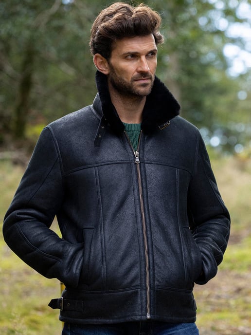 Hawker Sheepskin Flying Jacket in Black