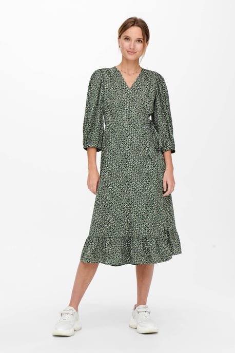 ONLY wikkeljurk ONLOLIVIA met all over print en volant groen/zwart