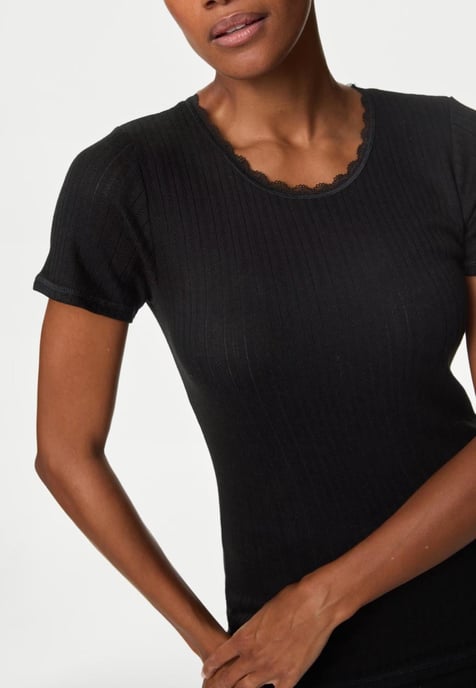 Dames 2-pack Thermische Pointelle Korte Mouw Tops in Zwart - Image 4