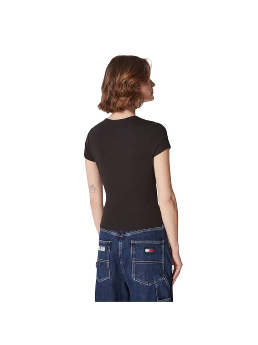 T-shirt Universal Essential Côtelé Tommy Hilfiger voor dames in zwart - Image 3