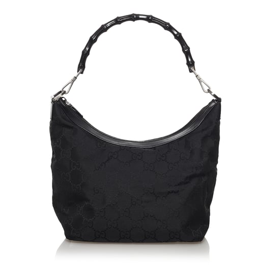 Vintage Gucci Bamboo GG Canvas Shoulder Bag Black