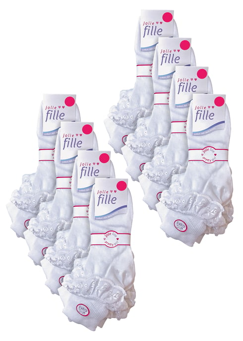 24 Paar Meisjes Kant Kousen Multipack | Schattige Witte Frilly Katoenen Sokken | Ideaal voor Schooluniform - Wit - Image 2