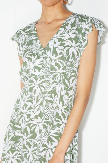Petite Safari Ruffle Sleeve Button Midi Dress