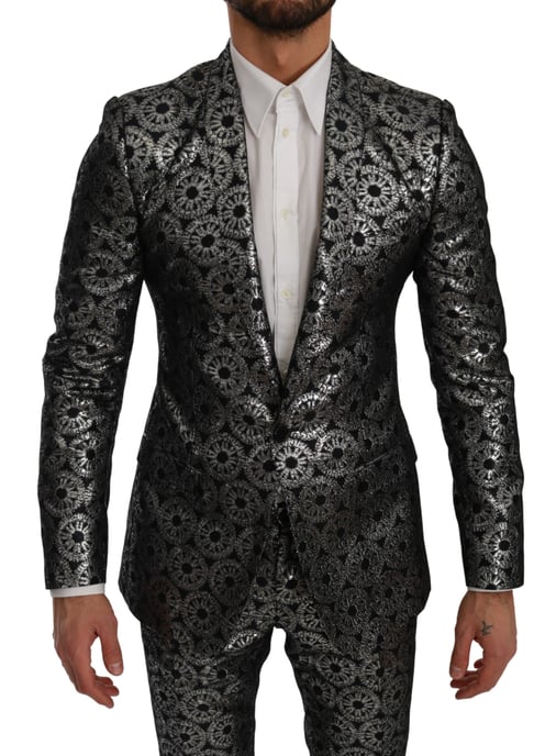 Dolce & Gabbana Blue Silver Slim Fit GOLD 2 Piece Suit