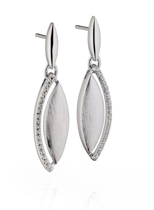 Fiorelli Silver Ladies 925 Sterling Silver Marquise And Pave Cubic Zirconia Drop Earrings