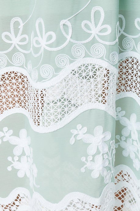Lace Detail Shirred Bodice Embroidered Strappy Midi Dress