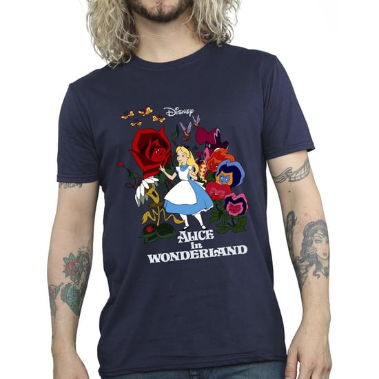 Disney Mens Alice In Wonderland Flowers T-Shirt (Navy Blue)