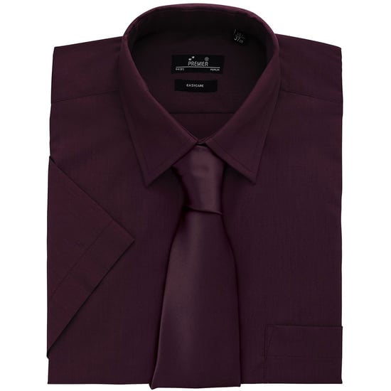 Premier Heren Korte Mouw Formele Poplin Gewoon Werk Shirt (Aubergine) - Image 2