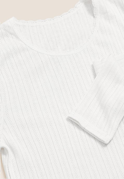 M&S Womens Set van 2 Thermische Pointelle Tops met lange mouwen in Wit - Image 6