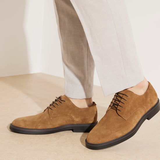 River Island Mens Derby Shoes Brown Suede Round Toe Lace Up