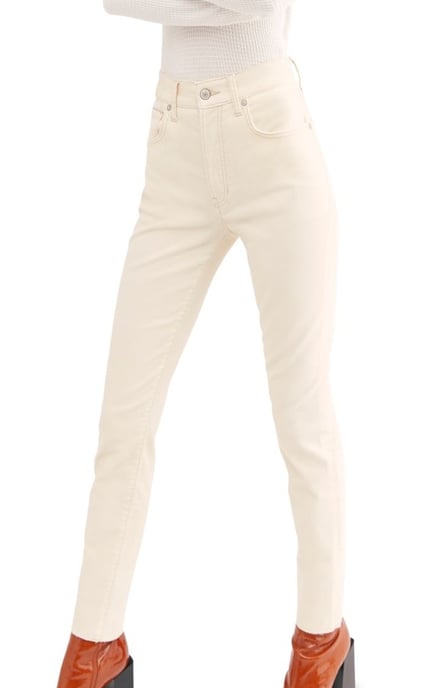 Free People Women's Jeans Cream Beige Velvet Skinny Stretch