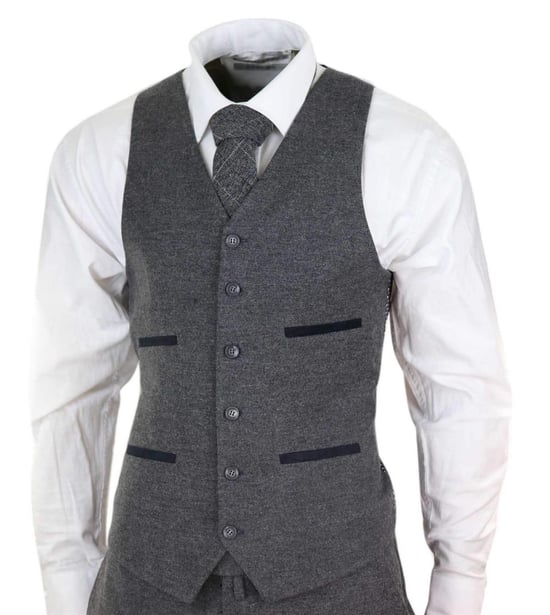 Heren 3-delig Grijs Wol Tweed Vintage Retro Pak - Image 5