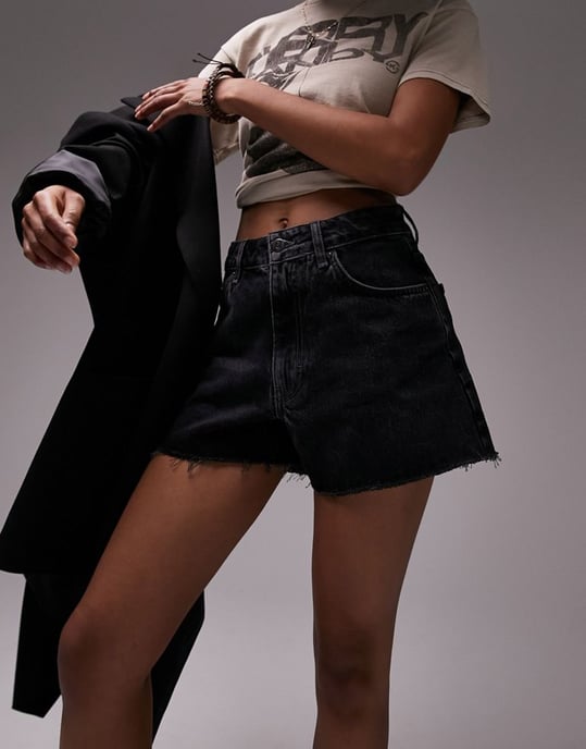 Topshop denim a-line mom short in washed black