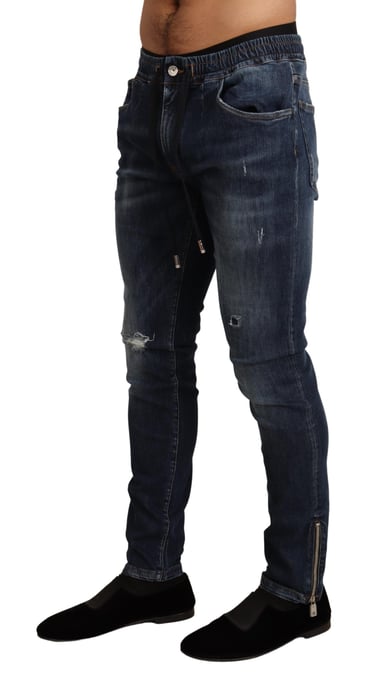 Dolce & Gabbana Heren Blauw Katoen Stretch Tattered Denim Jeans - Image 2