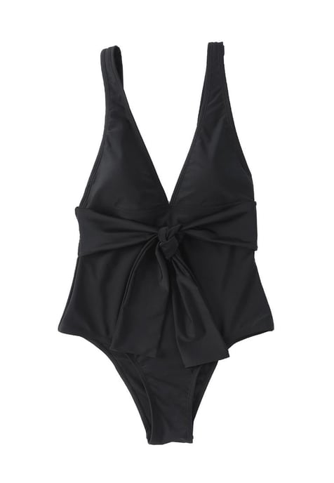 Vrouwen Tie Waist Diepe V-hals Eendelige Badhuis in Zwart - Image 5