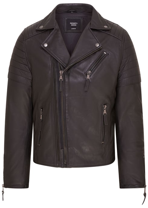 Mens Black Brando Double Cross Zip Leather Biker Jacket- Fagernes