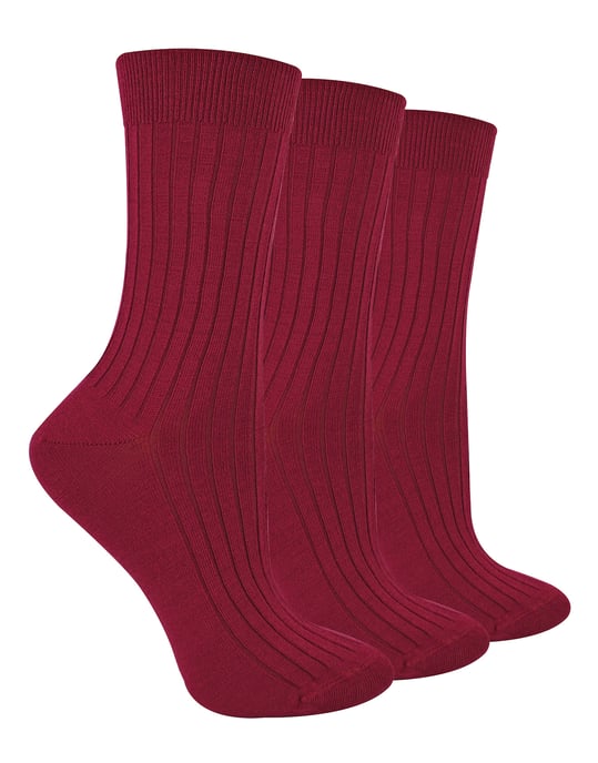 Steven - Dames 3 Paar Originele Merino Wol Sokken - Warme Wintersokken Multipack - Bordeaux - Image 1