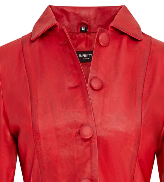 Womens Red Gothic Full Length Victorian Leather Coat - Vantaa