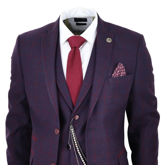 Heren 3-delige Tweed Pak Pruim Paars Ruit Peaky Blinders Klassiek 1920 Gatsby - Image 3