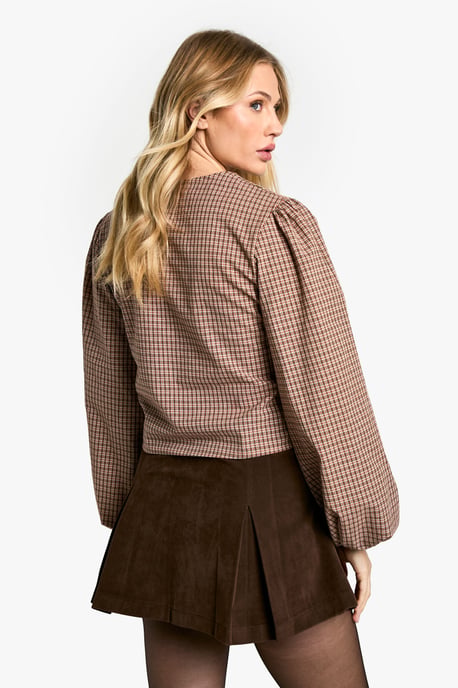 Maternity Woven Check Balloon Sleeve Tie Detail Top - Image 2