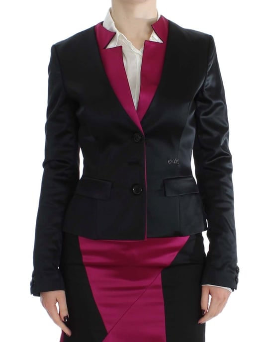 Exte Vrouwen Zwart Roze Stretch Blazer Jasje - Image 1