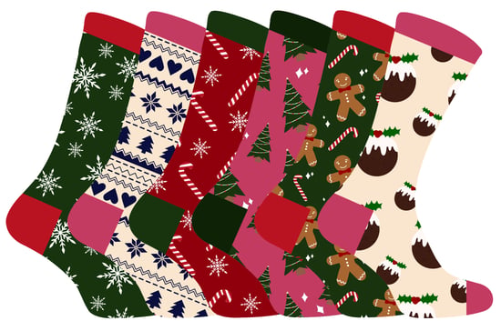 Dames kleurrijke nieuwe kerstsokken - 6 Pack - Image 1