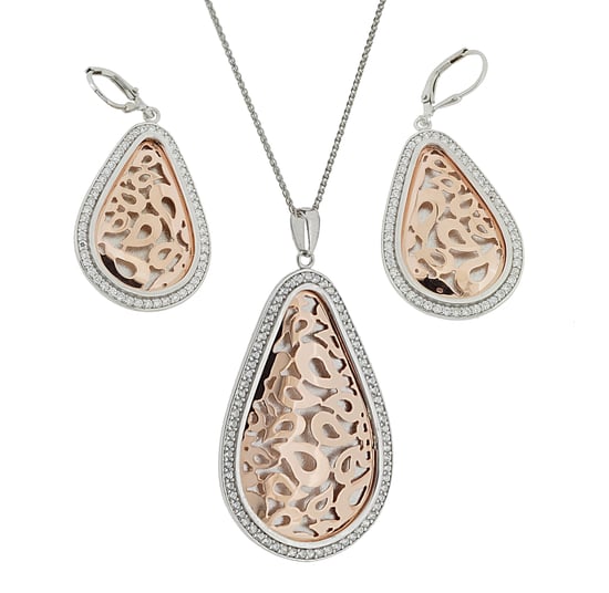Orphelia Dames 925 Sterling Zilveren Set: Ketting-Hanger + Oorbellen - Zilver/Roze SET-068 - Image 3