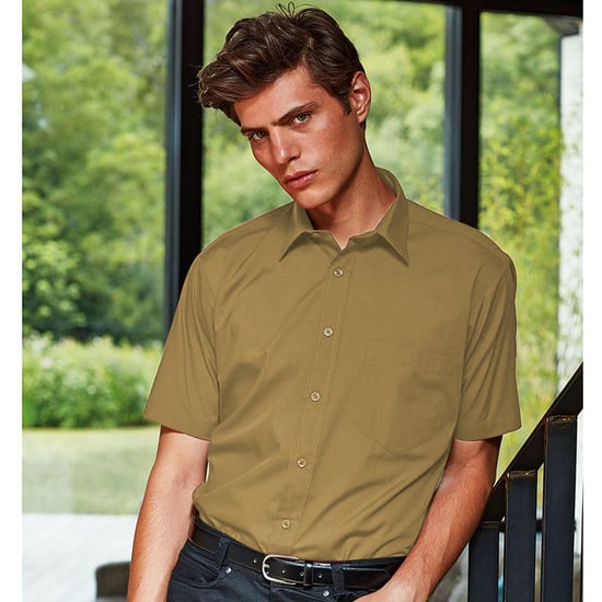 Premier Heren Korte Mouw Formele Poplin Gewoon Werk Shirt (Khaki) - Image 2