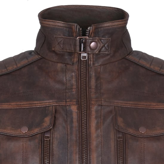 Leather biker and motorcycle jacket with a worn look