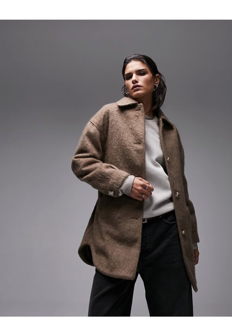 Topshop belted brushed shacket in mink