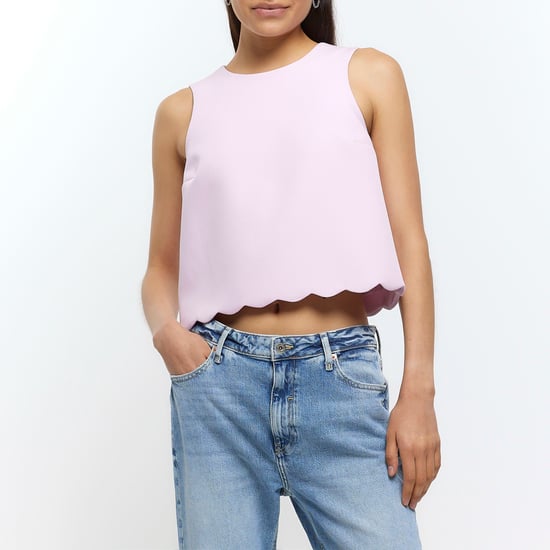 River Island Womens Sleeveless Top Pink Scallop Hem