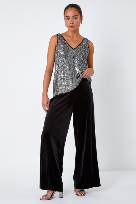 Petite Wide Leg Velvet Stretch Trouser - Image 3