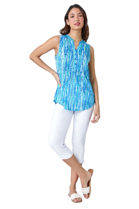 Abstract Stripe Burnout V-Neck Pintuck Shirt