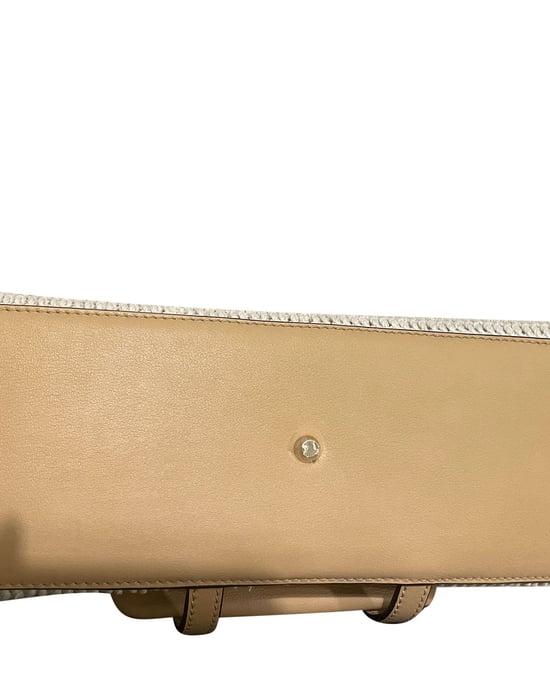 Chloé Edith Fringe Medium Dagtas in Beige Linnen en Tan Kalfsleer - Image 3