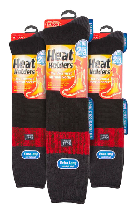 Heat Holders lange thermisch gestreepte skisokken voor heren - Zwart Rood - Image 2
