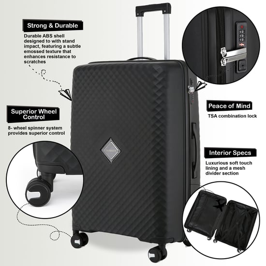 Dual 4 Wheel Robust Lightweight TSA Hard Shell Black Suitcase Luggage Travel Bags Set