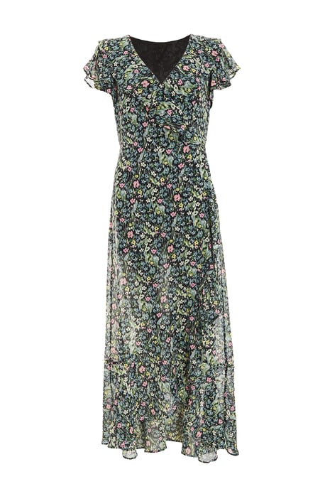 Multicoloured Floral Chiffon Midi Dress