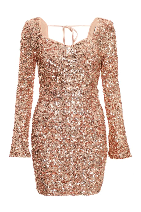 Rose Gold Sequin Flute Sleeve Mini Dress
