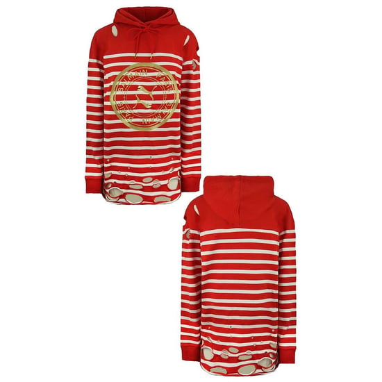 Puma x Balmain Vrouwen Rood Wit Distressed Hoodie - Image 3
