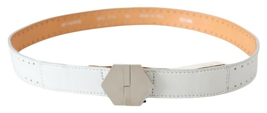GF Ferre Women's White Leather Hexagon Logo Buckle Waist Belt