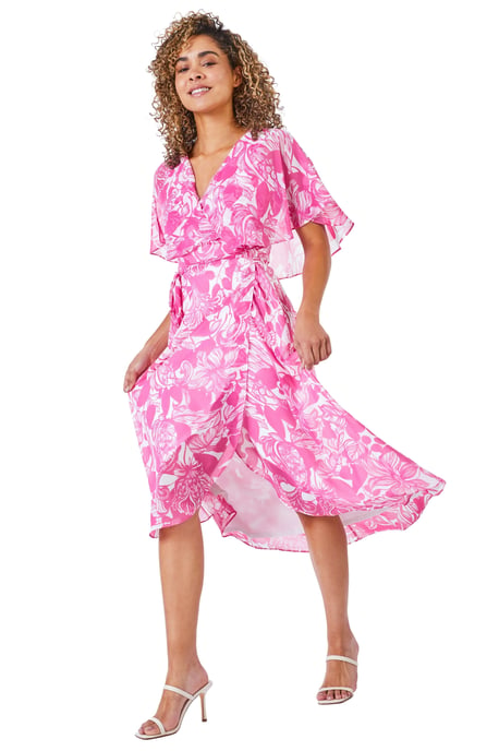 Petite Floral Print Cape Midi Dress
