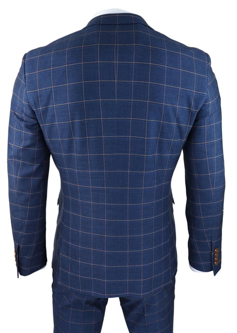 Heren 3-delige Kostuum Blauw Goud Check Peaky Blinders 1920 Gatsby Stijl Vintage Kostuum - Image 6