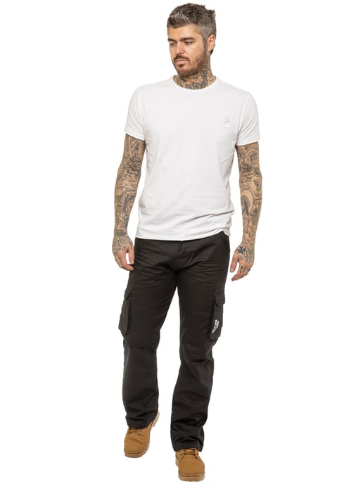 Enzo | Mens Cargo Combat Jeans - Black
