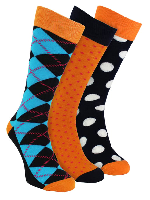 HS by Happy Socks - Heren 3-Pack Leuke Novelty Dress Socks - Ruit (Oranje) - Image 1