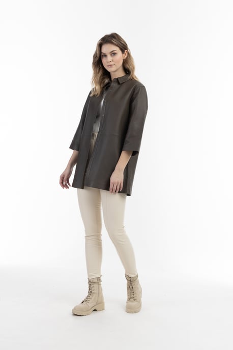 Dreimaster Leren overhemd Dames taupe - Image 2