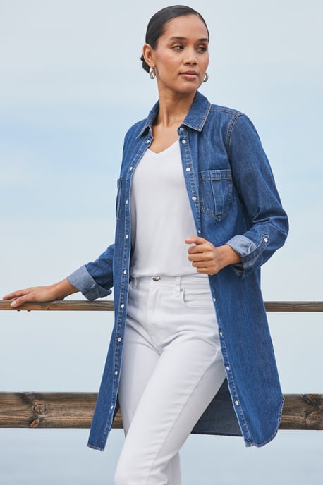 Dark Indigo Denim Relaxed Fit Longline Shirt